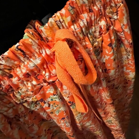 Vintage-Inspired Floral Tiered Maxi Skirt Orange Elastic Waist XL - Picture 7 of 8